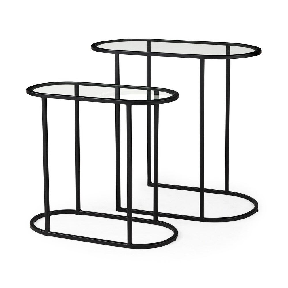 Celine Black Iron   Glass Nesting Accent Tables   24.2L x 12.6W x 22.4H