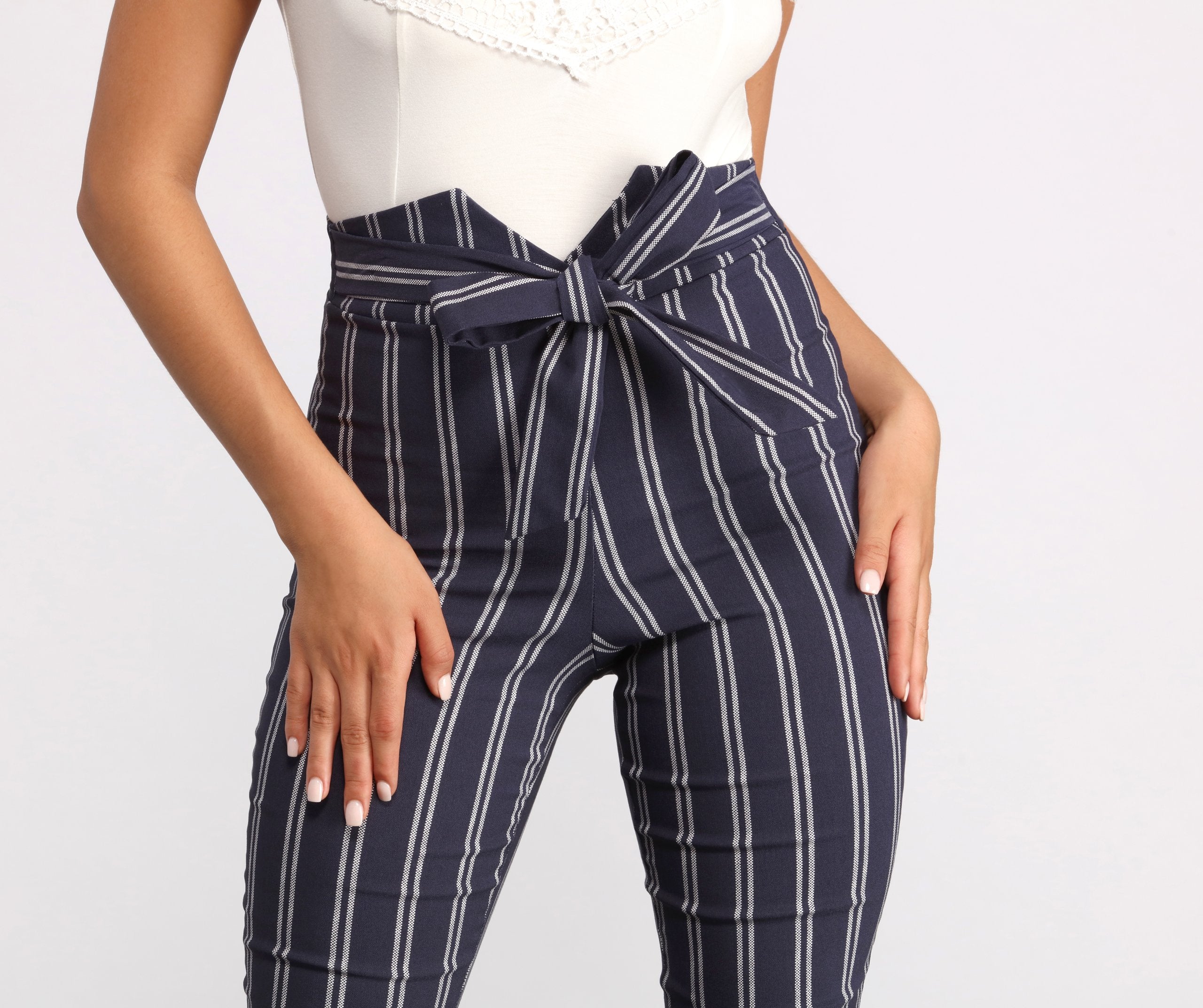 High Waist Double Striped Skinny Dress Pants