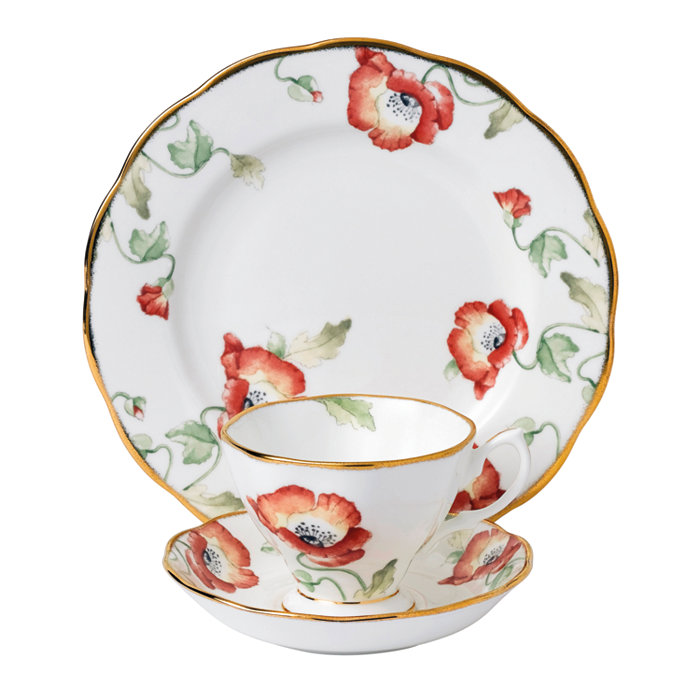 Royal Albert 100 Years 1970 3-Piece Set Teacup Saucer and Plate-Poppy