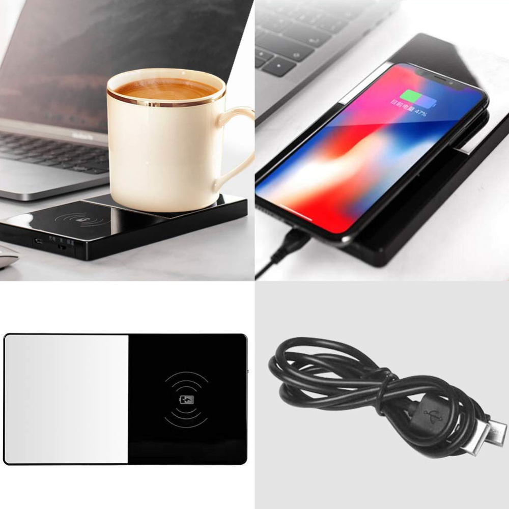 2 In 1 Heating Mug Cup Warmer Electric Wireless Charger for Home Office Coffee Milk Default