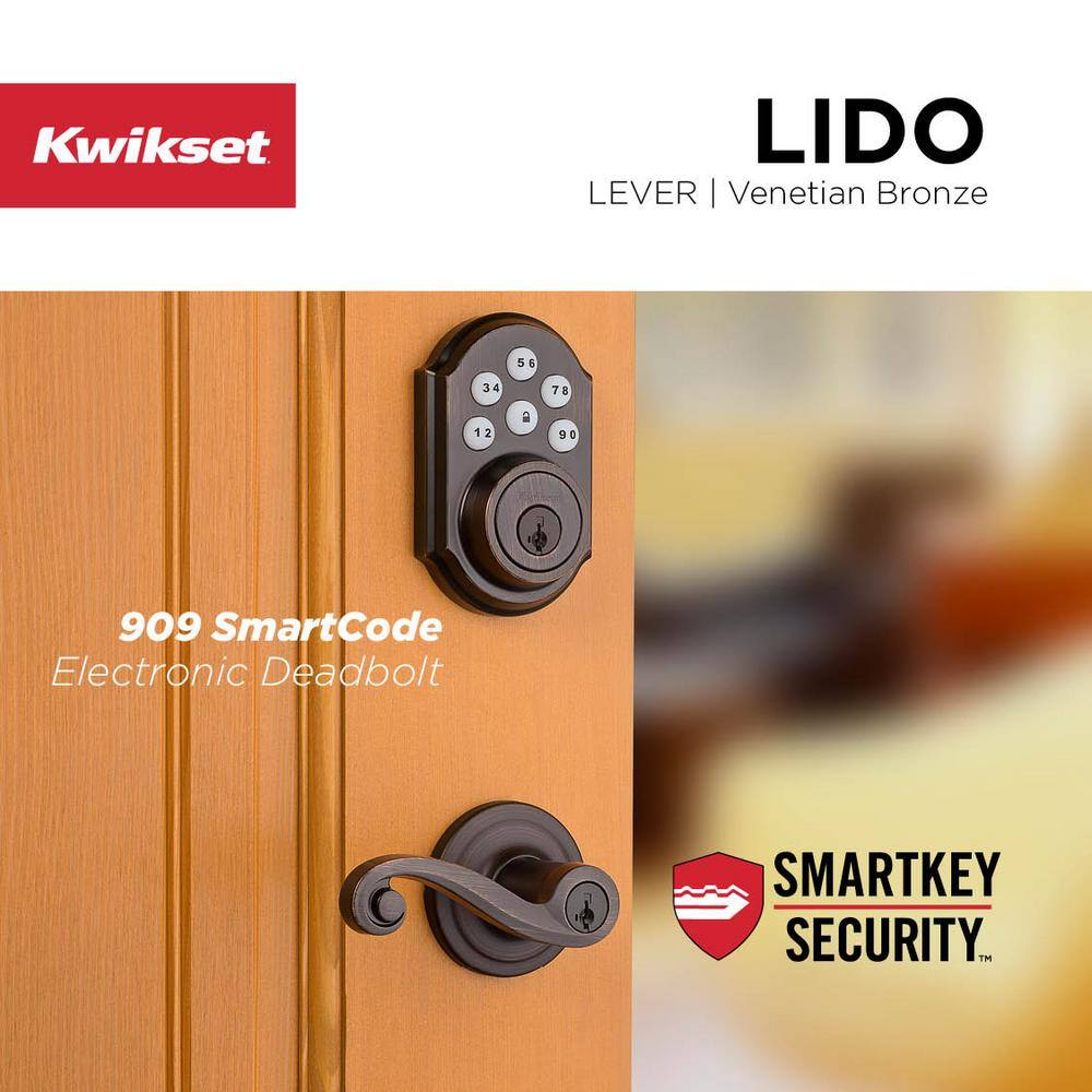 Kwikset SmartCode 909 Venetian Bronze Single Cylinder Keypad Electronic Deadbolt Featuring SmartKey Security 909 11P SMT CP SCR