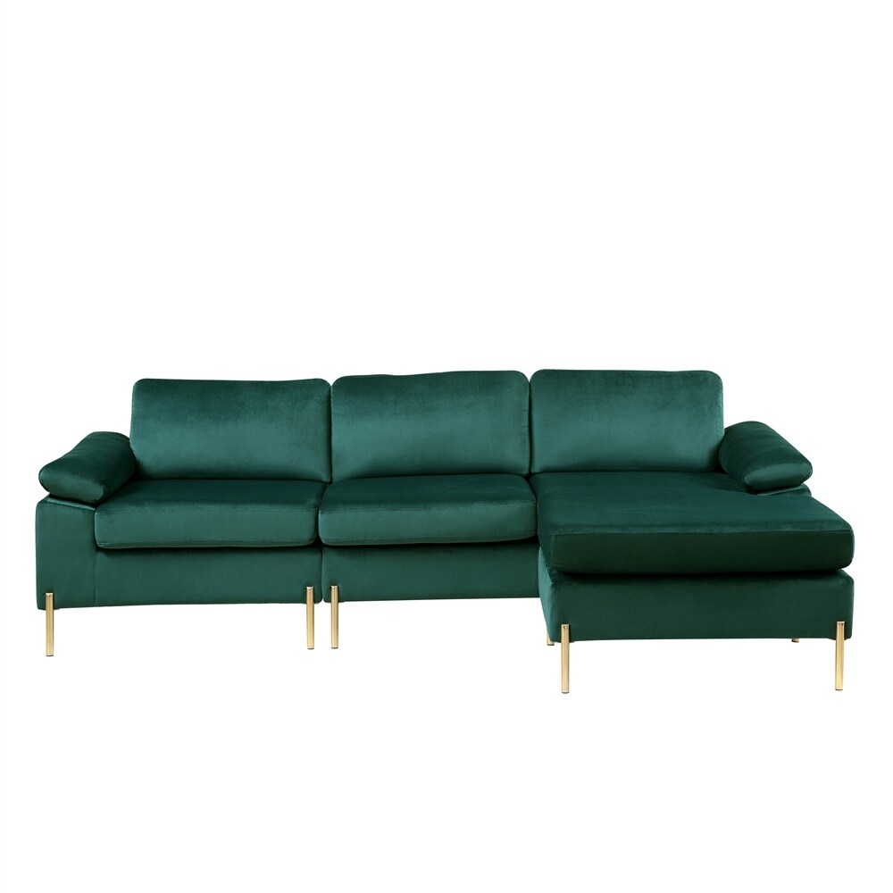 Velvet Sectional Sofa Chaise with Wood Frame and Removable Back