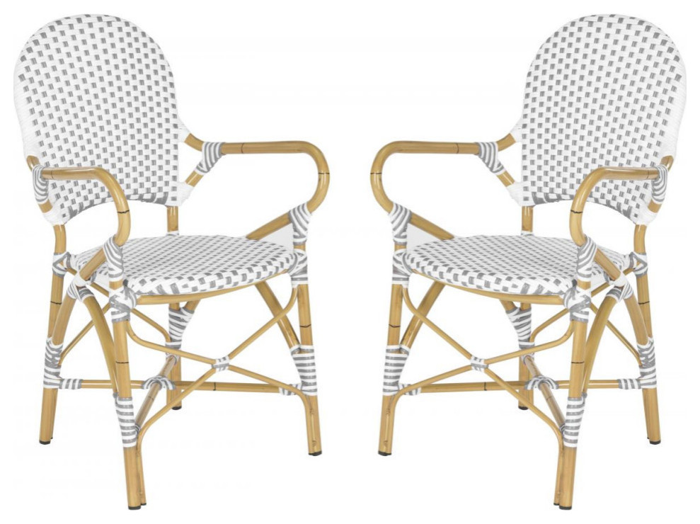 Joanne Indoor/Outdoor Stacking Armchair  Set of 2  Gray/White   Tropical   Outdoor Dining Chairs   by Rustic Home Furniture Deco  Houzz