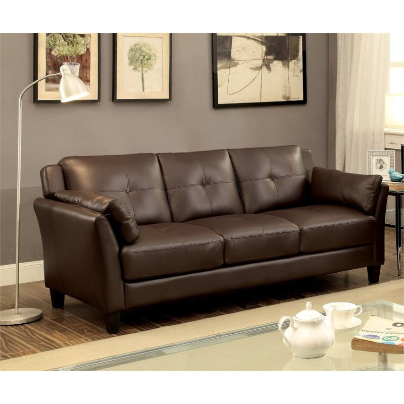 Furniture of America Tonia Contemporary Faux Leather Tufted Sofa in Brown   Transitional   Sofas   by Homesquare  Houzz