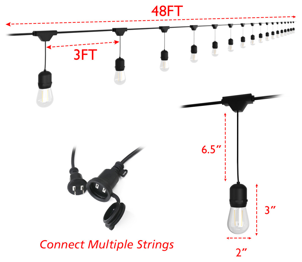 96FT LED Outdoor Waterproof Commercial Grade Patio Globe String Lights Bulbs   Outdoor Rope And String Lights   by Costway INC.  Houzz