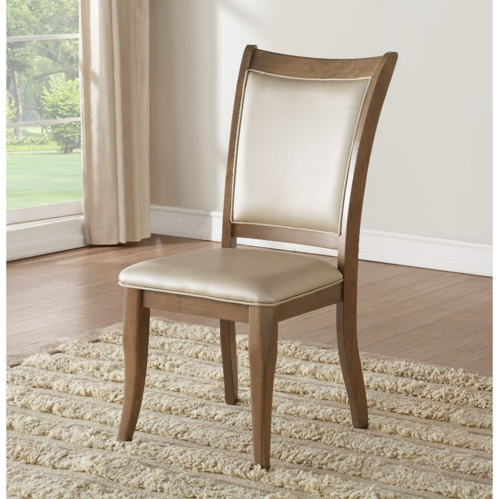 Acme Harald Side Chair Set of 2 Beige PU and Gray Oak   Transitional   Dining Chairs   by AMOC  Houzz