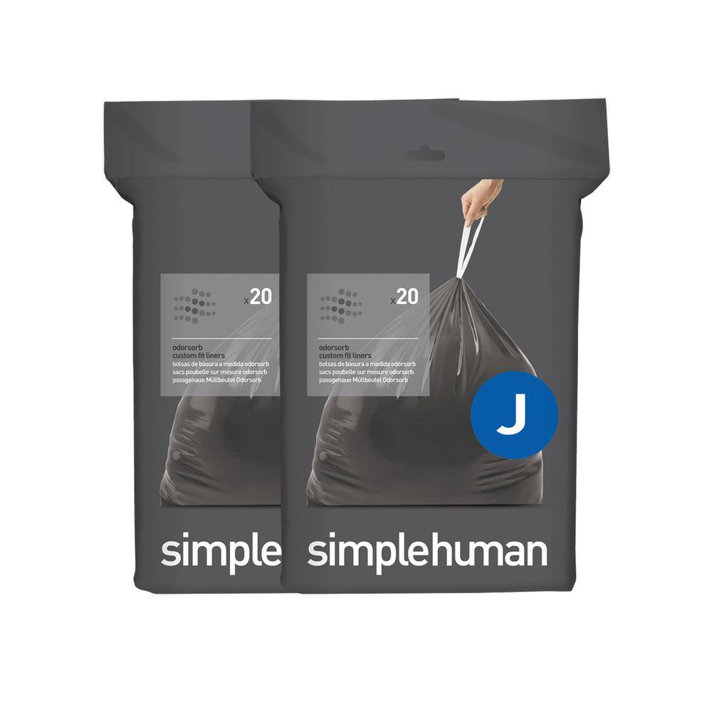 simplehuman 8 Gal. to 12 Gal. (30L to 45L) Code J Odorsorb Custom Fit Drawstring Trash Bags (40-Count) (2-Pack of 20 lin.) CW0566