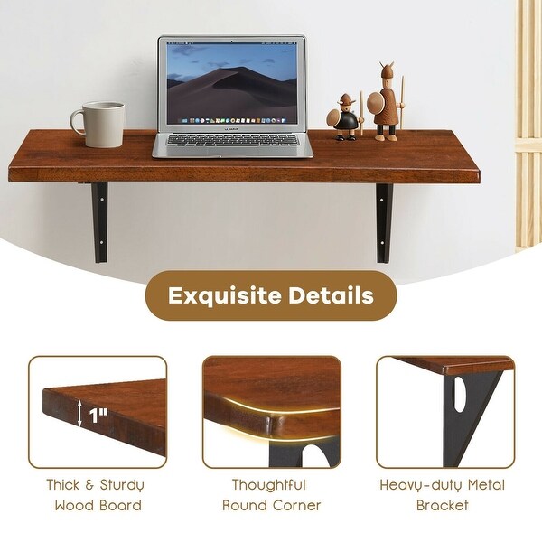 40'' x 14'' Wall-Mounted Desk Rubber Wood Dining Table with Sturdy Steel Bracket - 40'' x 14'' x 13'' (L x W x H)