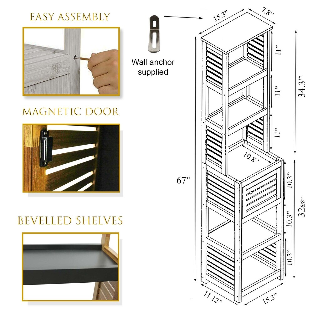 Bathroom Linen Tower Cabinet Elements 1 Door 5 Shelves Acacia Gray   15.3\