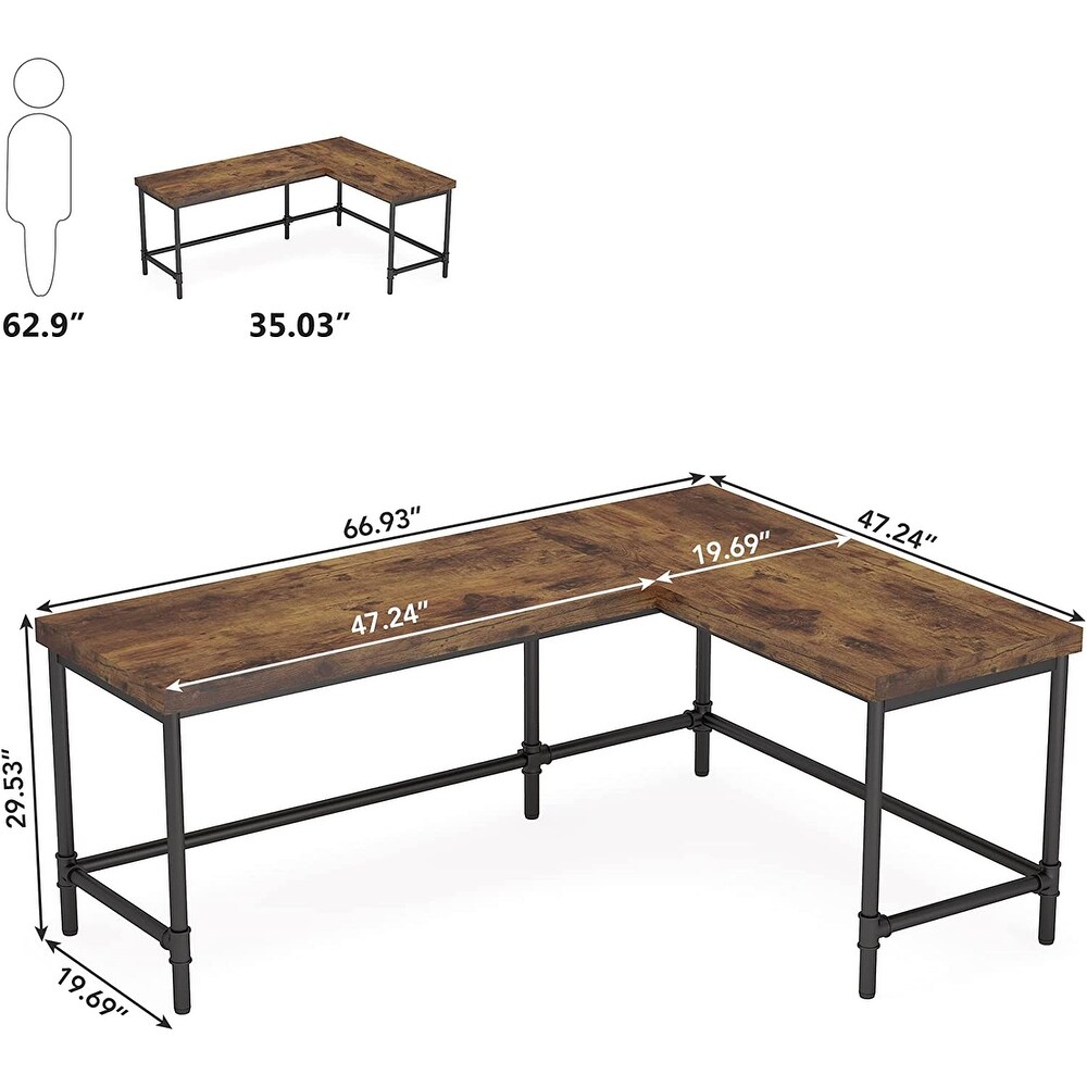 Tribesigns L Shaped Desk  67 inch Industrial Corner Computer Office Desk