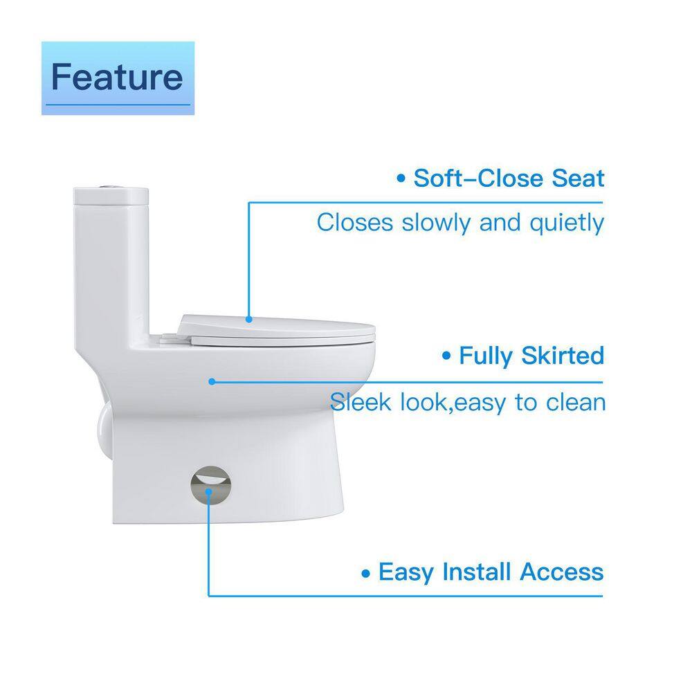 UPIKER Modern 12 in. Rough-In 1-piece 1.27 GPF Dual Flush Elongated Toilet in White Seat Included UP2210TOW12A003