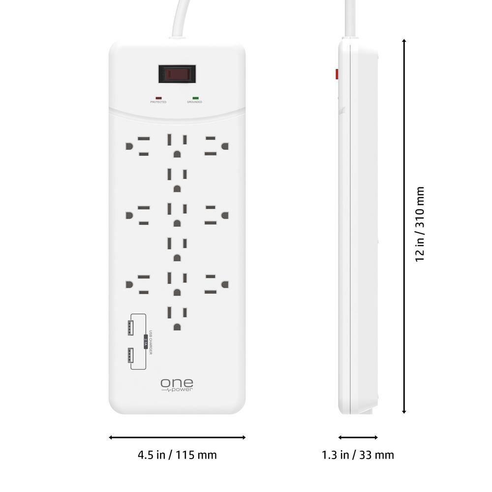 ProMounts 12 Outlet and 2 USB Surge Protector Power Strip with Flat Plug and 6 Ft. Cable ETL Certified PSS122