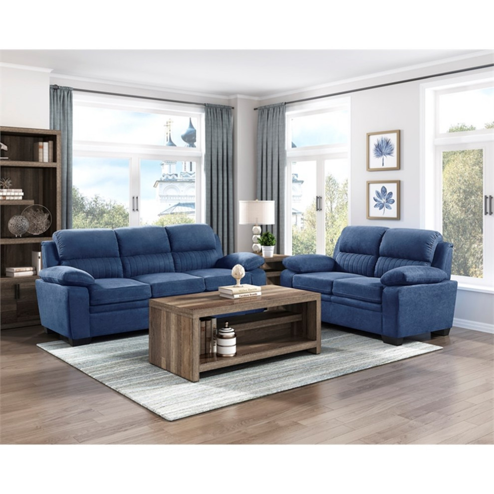 Lexicon Holleman Fabric Upholstered Love Seat in Blue Color   Contemporary   Loveseats   by Homesquare  Houzz