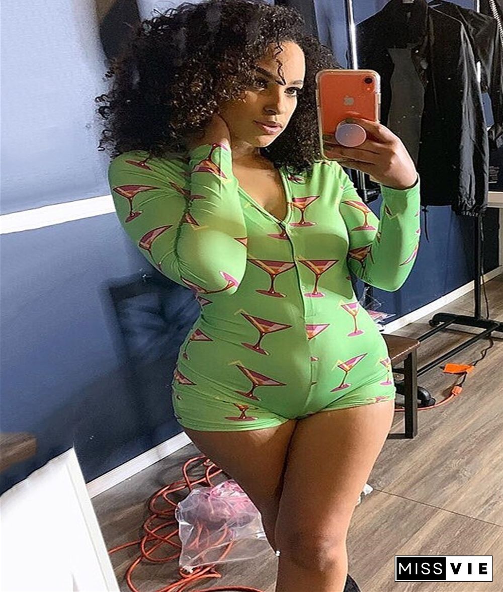 Sexy Long Sleeve V-neck Women Romper Onesies