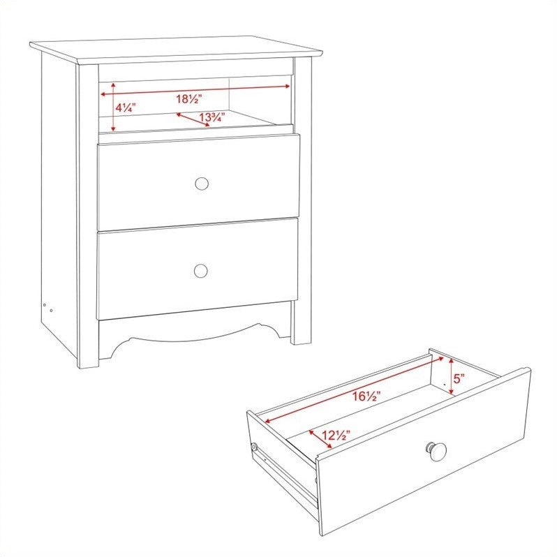 Kingfisher Lane Tall 2 Drawer Wood Nightstand in White