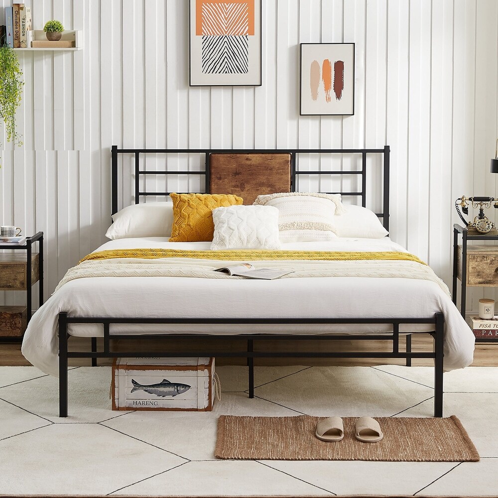 VECELO Wood Platform Bed Frame with Headboard Twin/Full/Queen Size Beds