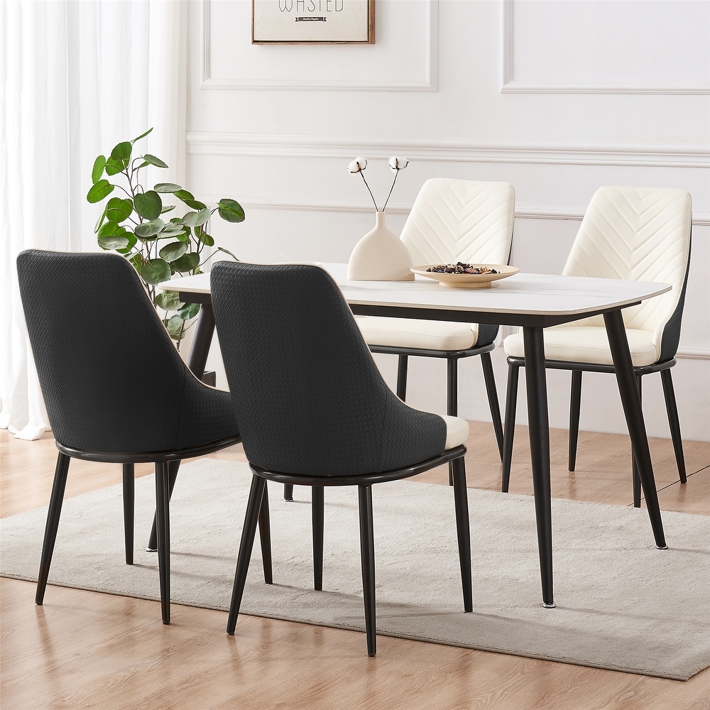 Modern Faux Leather Dining Chairs with Woven Leather Back  Set of 2