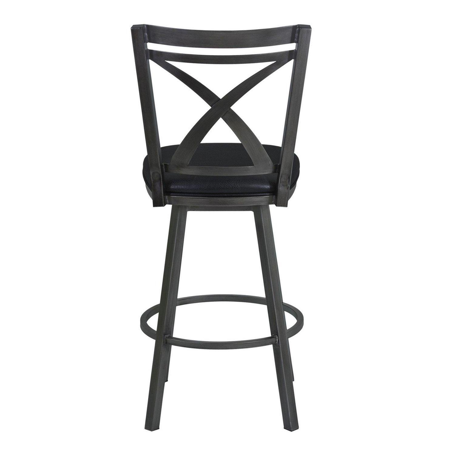 Armen Living Nova 30  Bar Height Metal Swivel Brastool in Ford Black Pu and Mineral Finish  Crowdfused