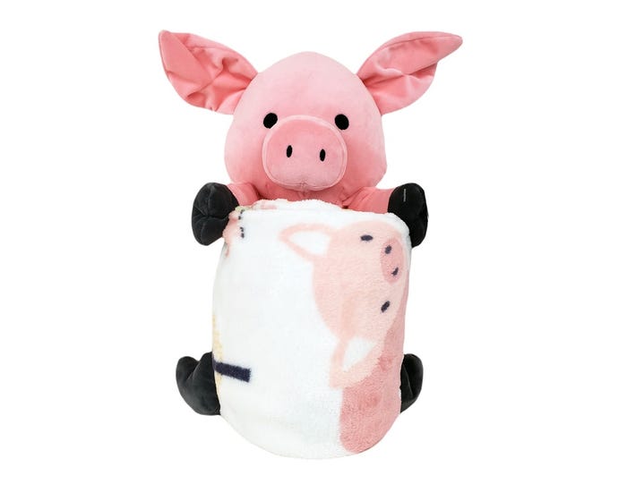 Rolle Polle Kids Plush Animal Hugger with Silk Touch Blanket， Pig， 40x50 - 1ROL/31200/0005/RET