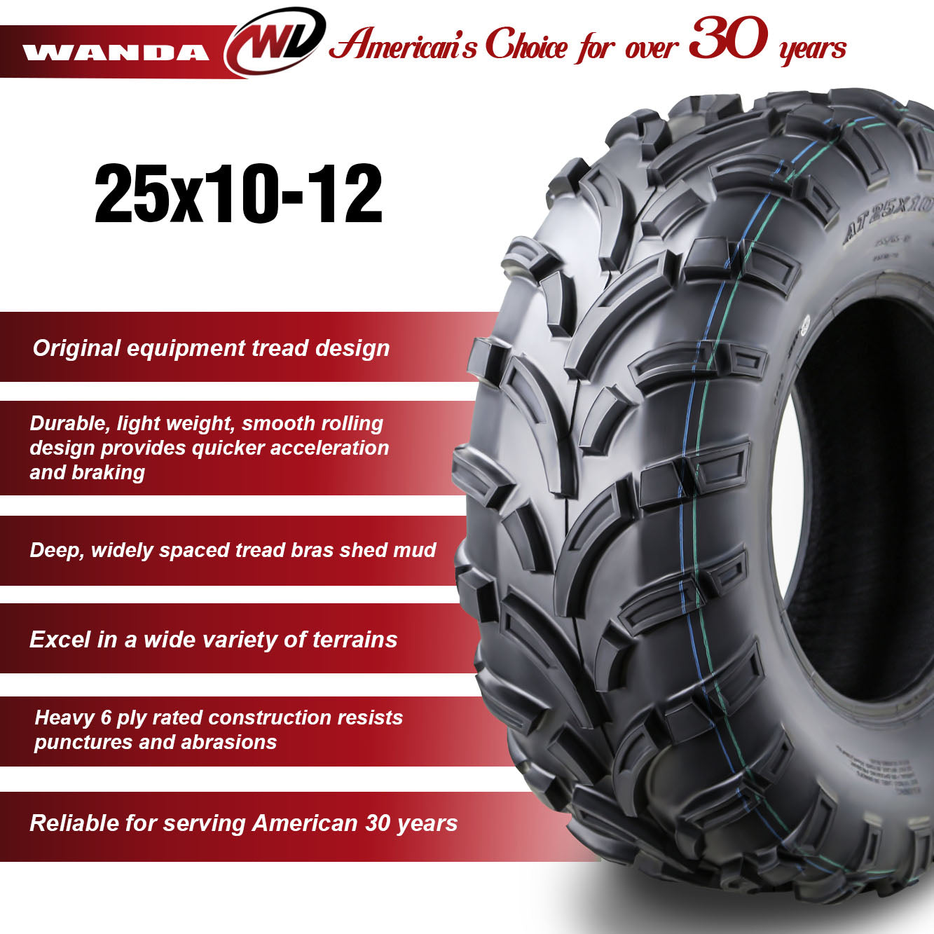 One New WANDA ATV Tire 25x10-12 25x10x12 /6PR P373 - 10244