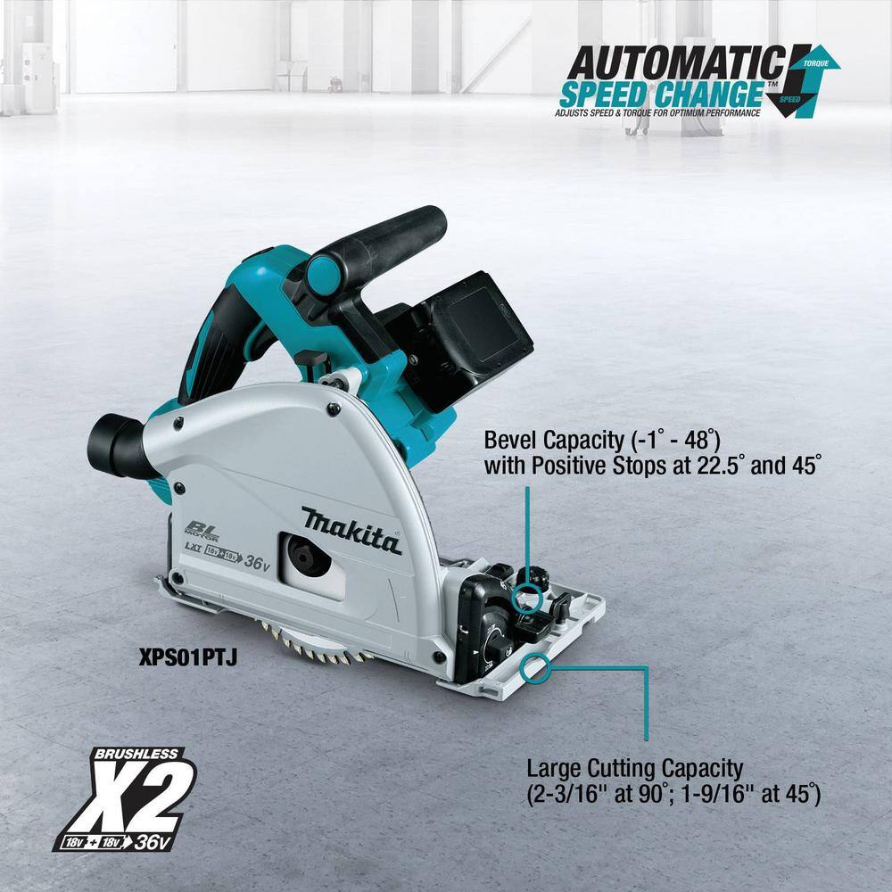 Makita 18V X2 LXT Brushless Cordless 6-12 in. Plunge Circular Saw with 2 Batteries 5.0 Ah 55T Blade XPS01PT185B2