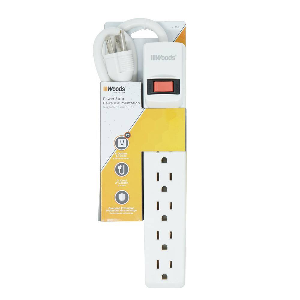 Woods 2 ft. 6-Outlet Power Strip with Overload Protection 41366