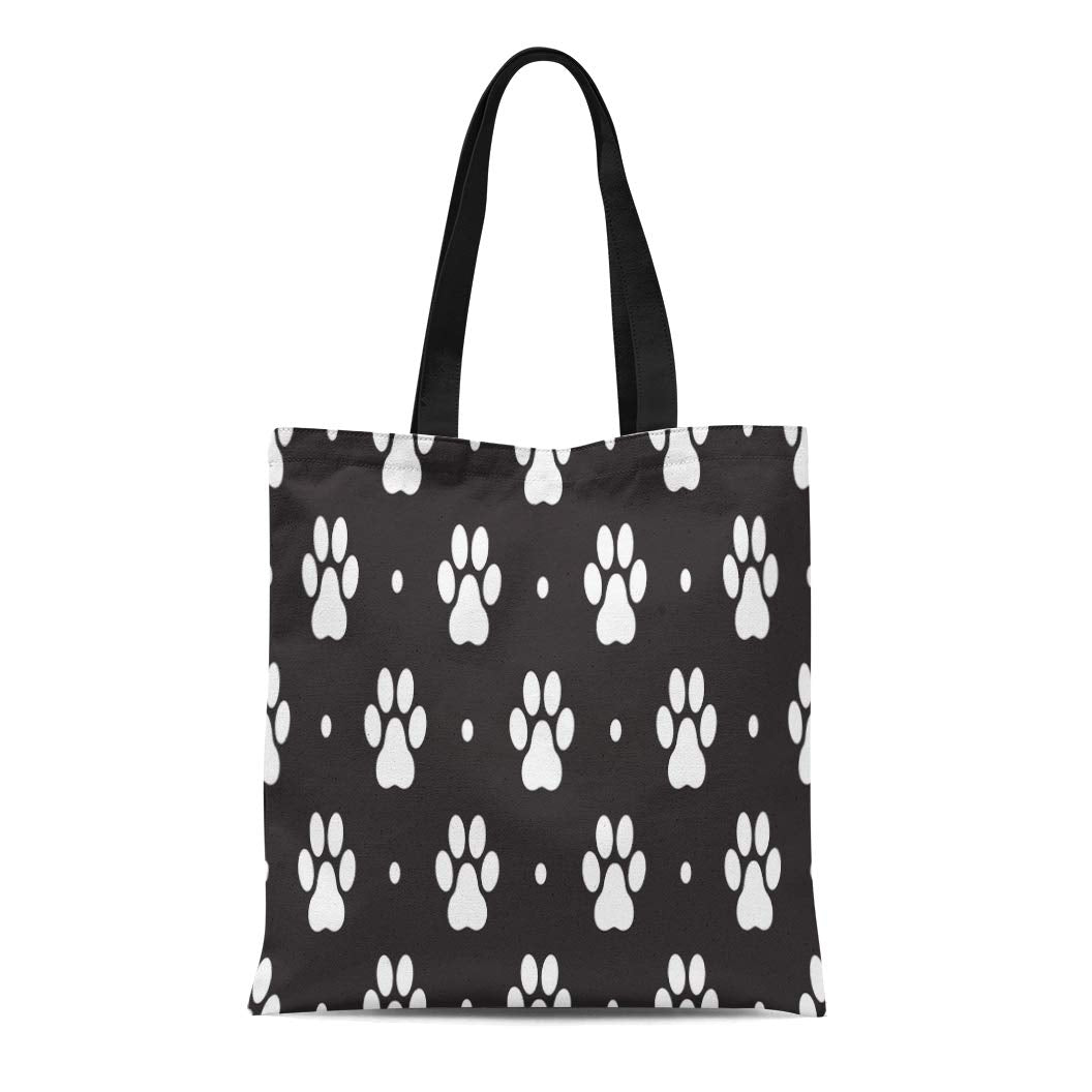 ASHLEIGH Canvas Tote Bag Bear Cat Paw Dog Foot Puppy Kitten Black Durable Reusable Shopping Shoulder Grocery Bag