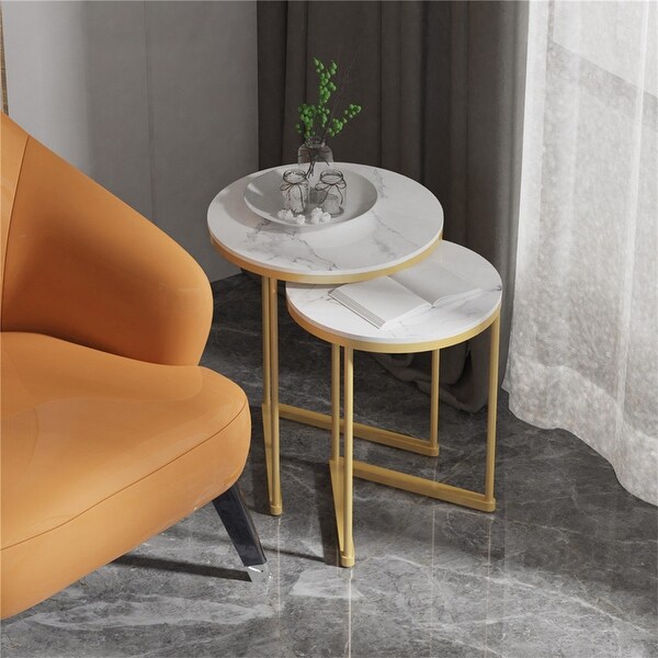 Sofa Side Gold Metal Frame Nesting Tables (Set of 2)