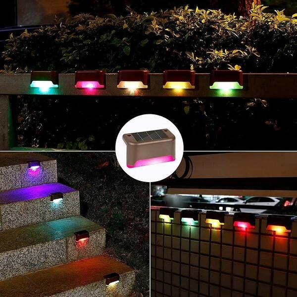 4pcs Solar LED Deck Light Outdoor Garden Path Lamp, Colorful Light