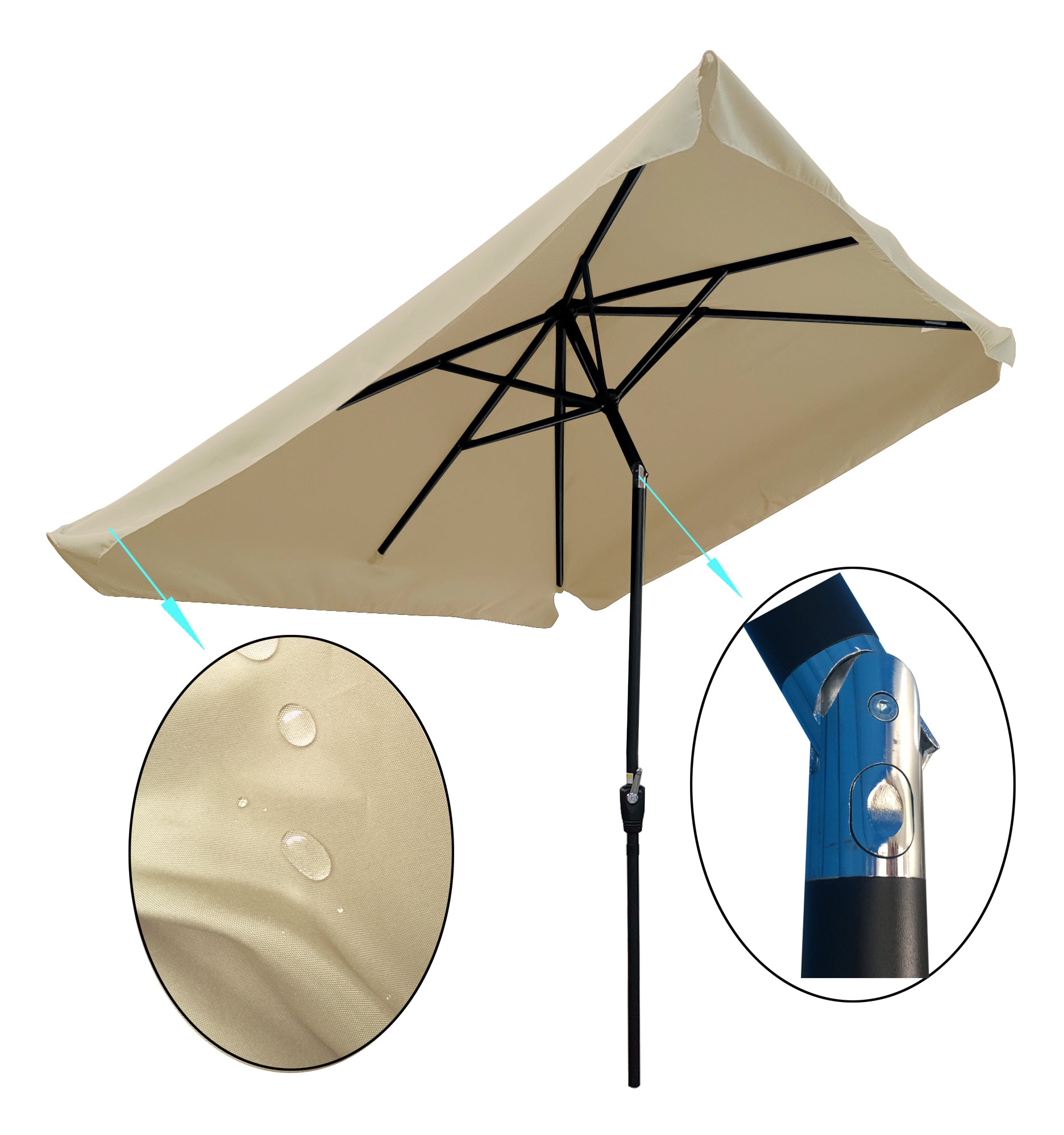 Dcenta 10 x 6.5ft Rectangular Patio Umbrella Outdoor Market Table Umbrellas Waterproof Umbrella with Crank and Push Button Tilt for Garden Deck Backyard Pool Shade Outside Deck Swimming Pool Market