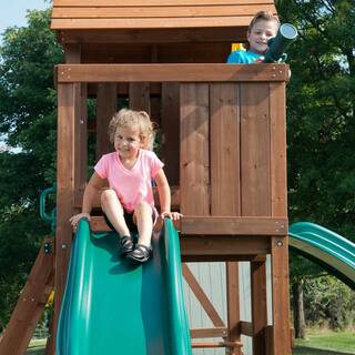 Swing-N-Slide Playsets Monteagle Complete Wooden Outdoor Playset with 2 Slides Rock Wall Swings and Backyard Swing Set Accessories WS 8344