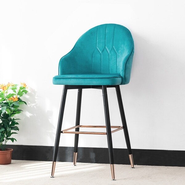 Adeco Set of 2 Velvet Bar Stools with Metal Legs