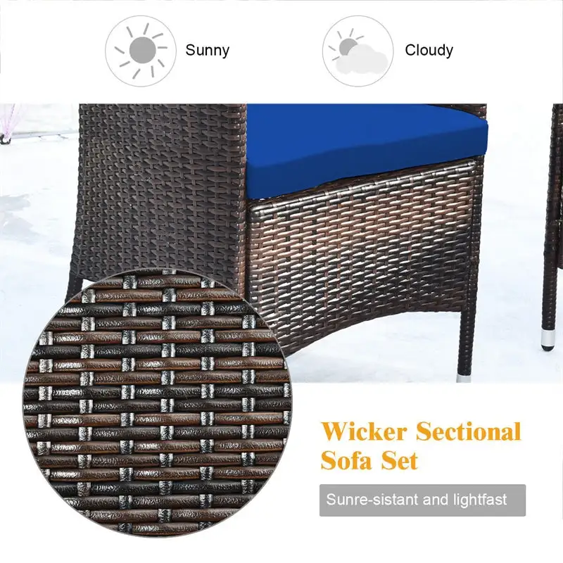 4 Pcs Outdoor Rattan Patio Conversation Set Wicker Furniture Set with Coffee Table and Cushioned Sofas