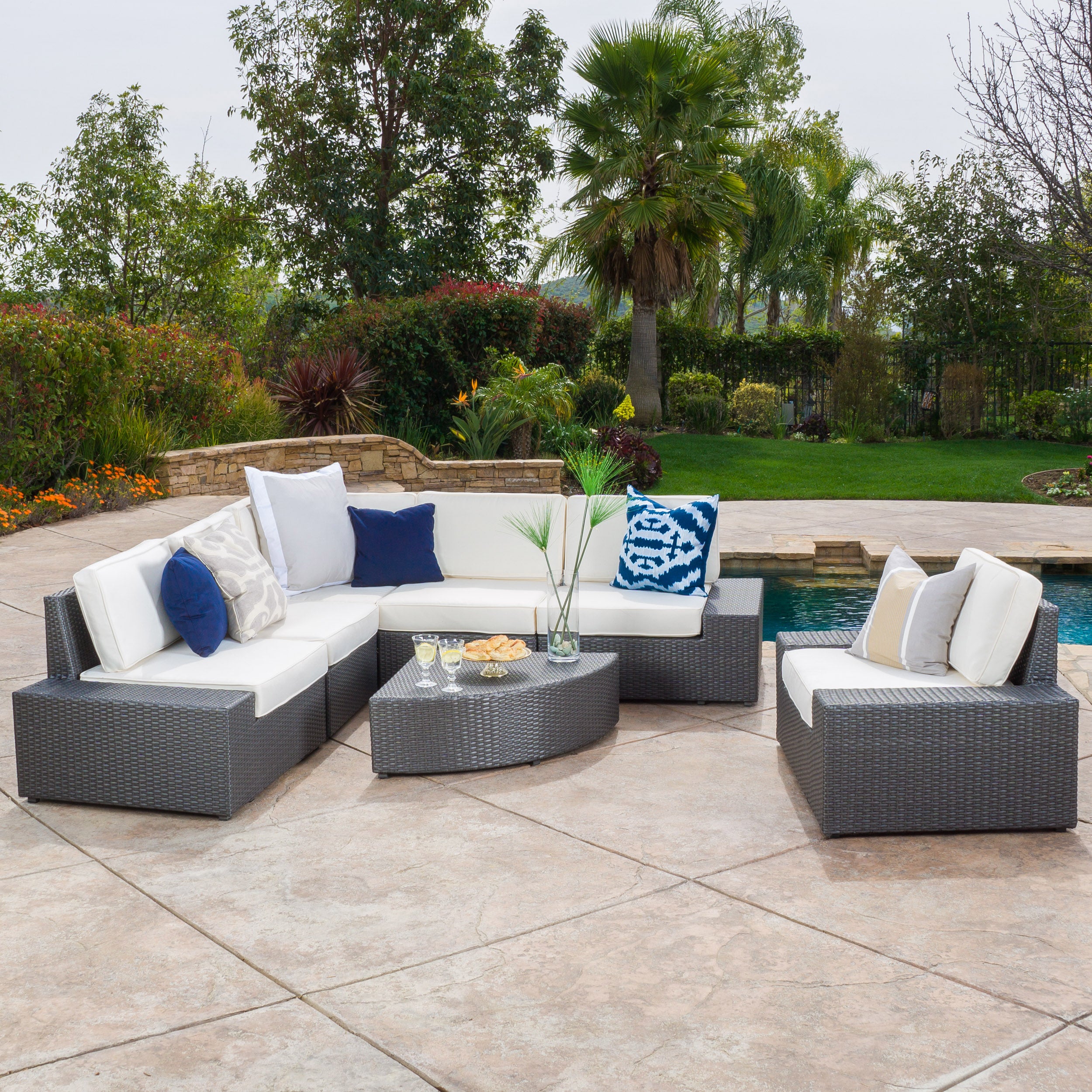 Reddington 7pc Outdoor Grey Wicker Sofa Set w/ Cushions