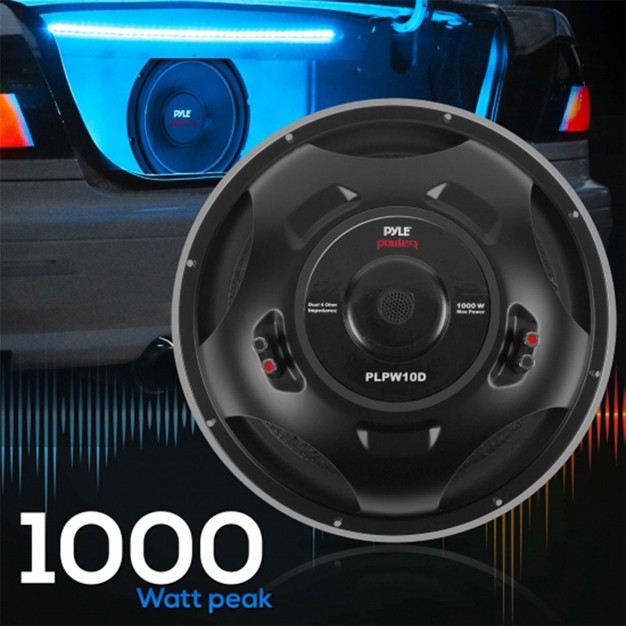 Pyle Plpw10d 10 Inch 1000 Watts Maximum Car Audio Power Dual Voice Coil 4 Ohm Impedance Subwoofer Sound Speaker System Unit Black