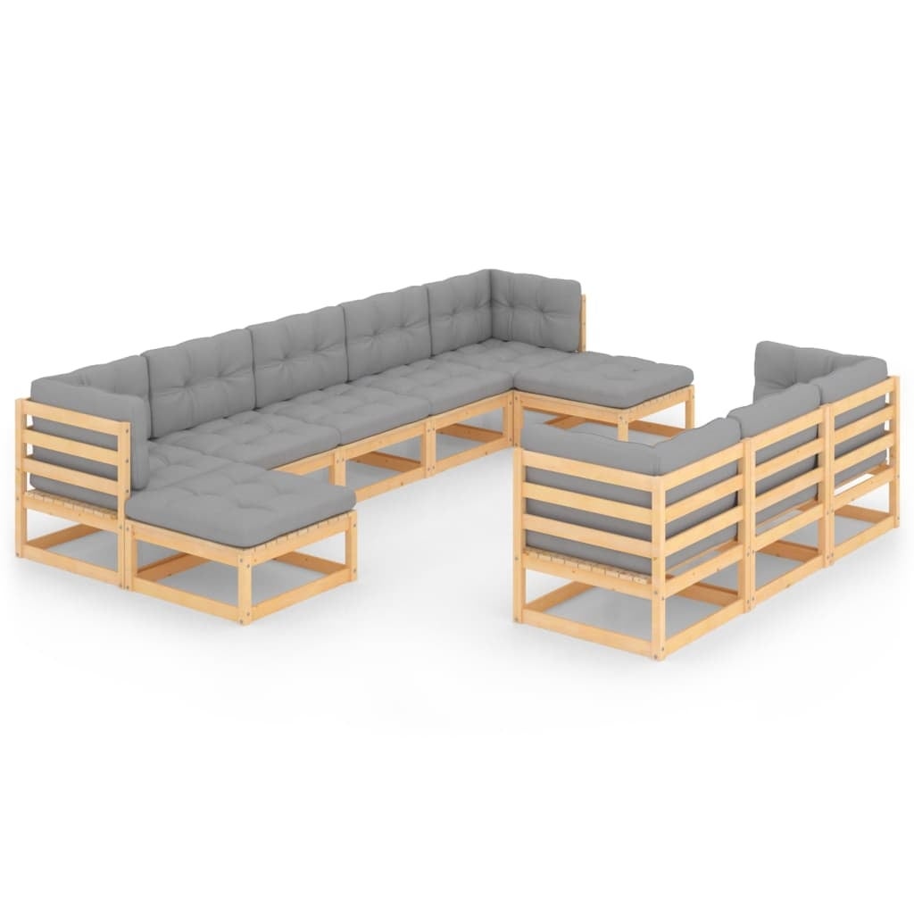 10 Piece Garden Lounge Set with Cushions Solid Pinewood - Overstock - 35107764