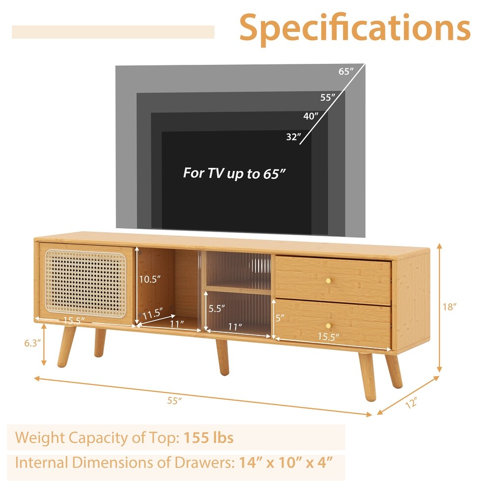 Bamboo TV Stand for TV up to 65 Inch Natural   55\