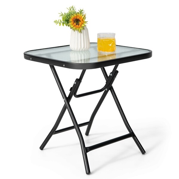 Gymax 18'' Foldable Patio Side Table Square Coffee Bistro Table w/