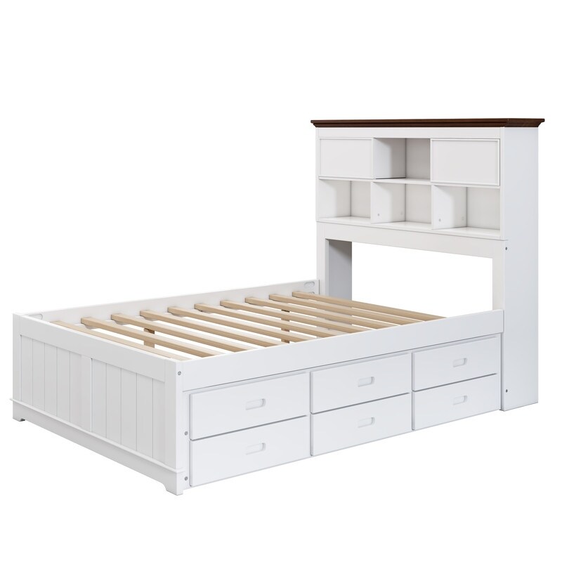 2 Pieces Wooden Captain Bedroom Set  Twin/Full Captain Platform Bed with Trundle and Nightstand