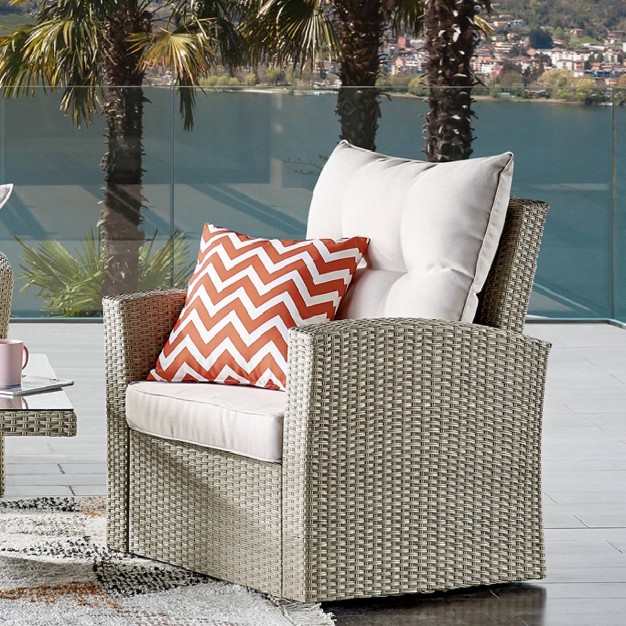 All weather Wicker Canaan Outdoor Armchair With Cushions Brown Alaterre Furniture