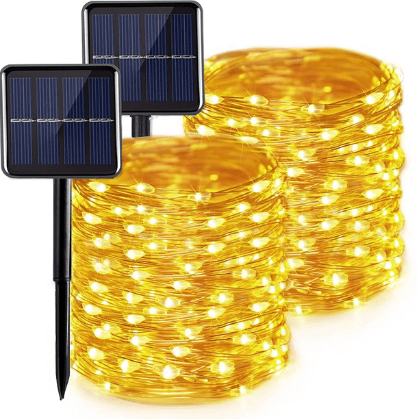 Juhefa Solar String Lights 46 ft 130 LED,Waterproof Solar Fairy Light with 8 Modes for Outdoor Garden Tree Fence Decor, 2 Pack, Warm White