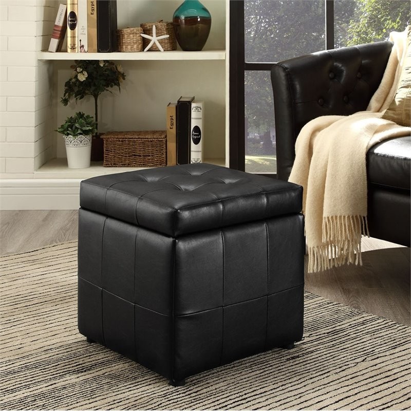 Hawthorne Collection Square Faux Leather Storage Ottoman in Black   Transitional   Footstools And Ottomans   by Homesquare  Houzz