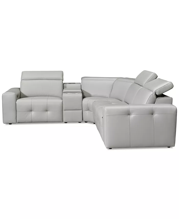 Furniture CLOSEOUT! Haigan 5-Pc. Leather L Shape Sectional Sofa with 2 Power Recliners