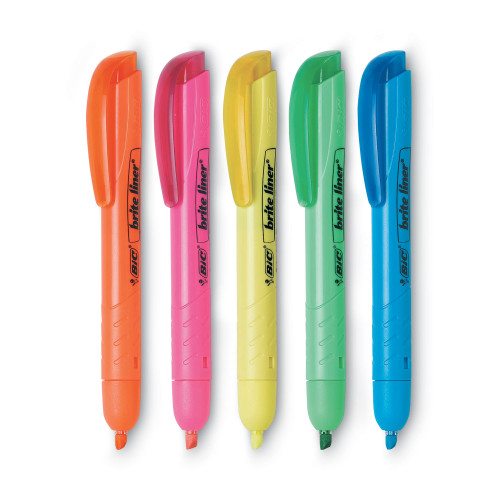 BIC Brite Liner Retractable Highlighter， Chisel Tip， Assorted Colors， 5/Set (BLRP51ASST)