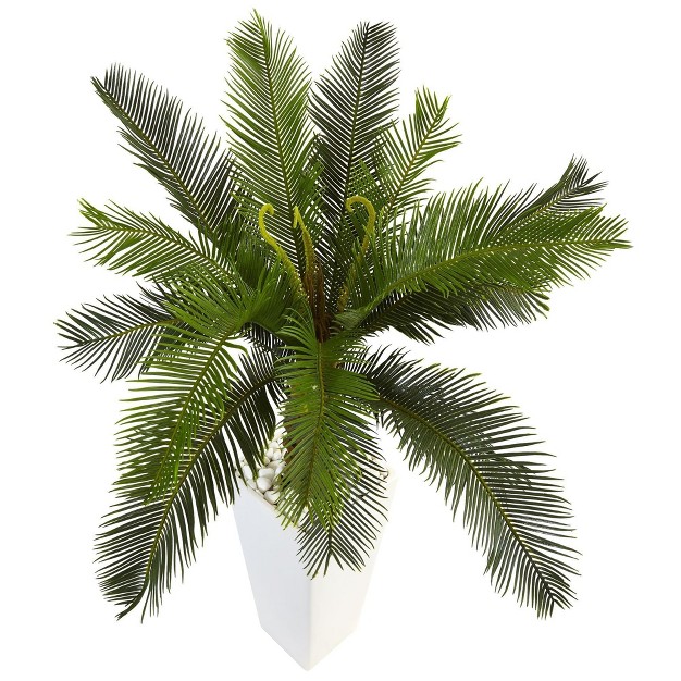 Nearly Natural 3-ft Cycas Tree In White Tower Planter