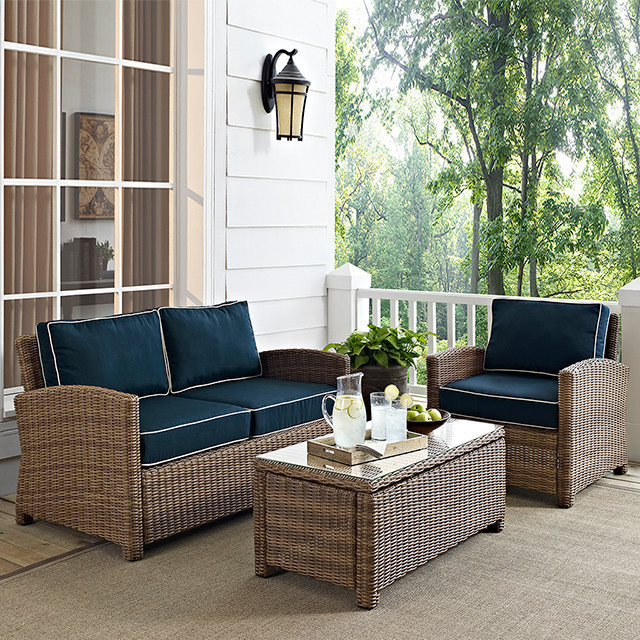 Bradenton 3 Piece Outdoor Wicker Seating Set With Cushions   Tropical   Outdoor Lounge Sets   by VirVentures  Houzz