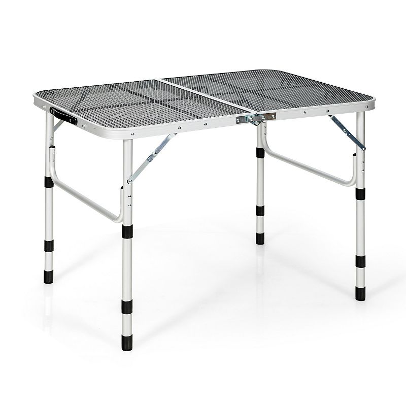 Aluminum Grill Table with Iron Mesh Top-Silver