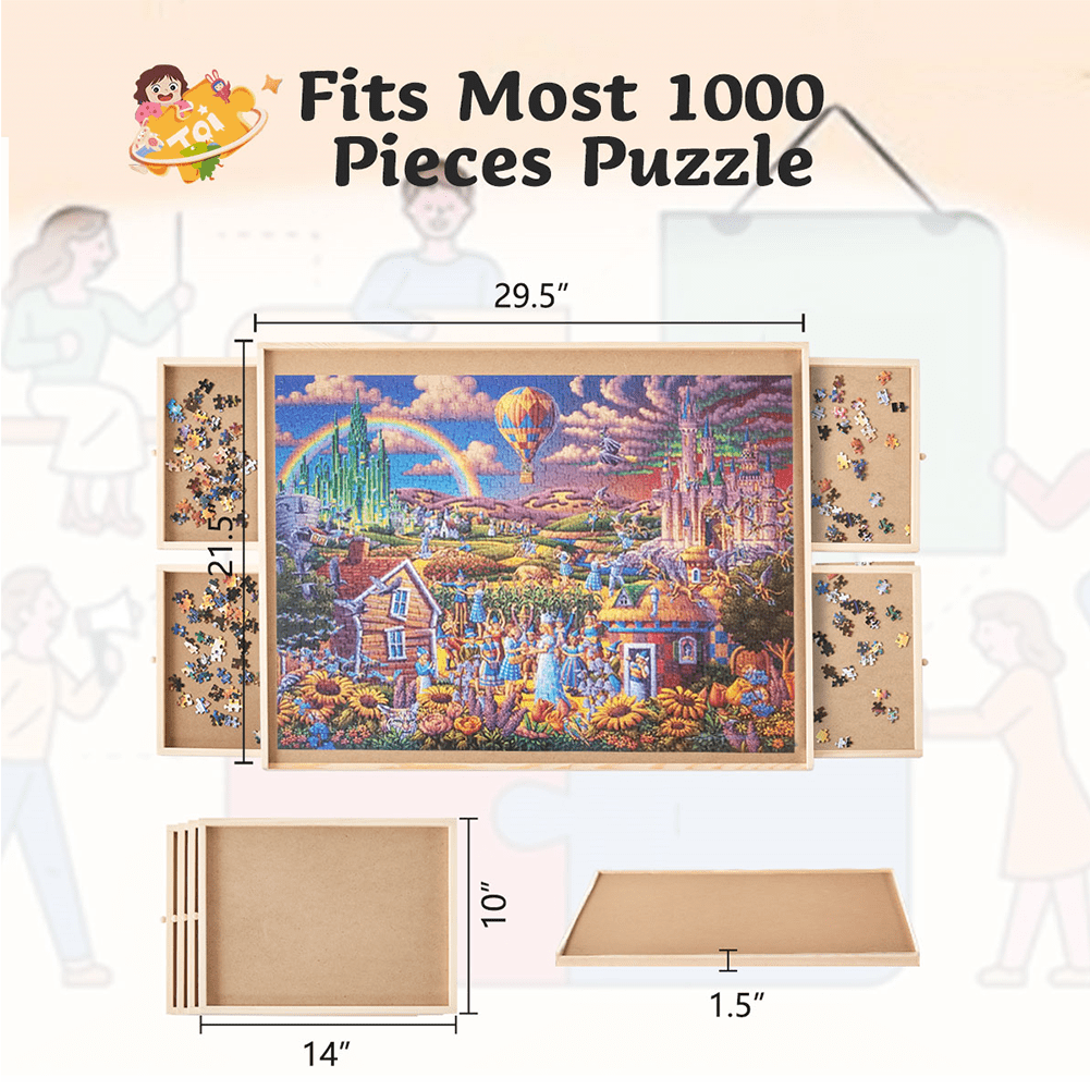 Puzzle Board， Wooden Puzzle Board，Puzzle Tables for Adults， Puzzle Boards and 4 Storage and Sorting Drawers， Jigsaw Puzzle Table， Puzzle Tray， Puzzle Table， Standard Size: 29
