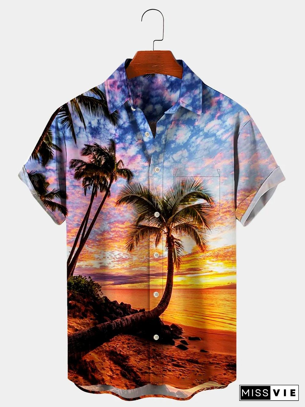 Hawaiian Coconut Tree Beach Men's Shirts With Pocket