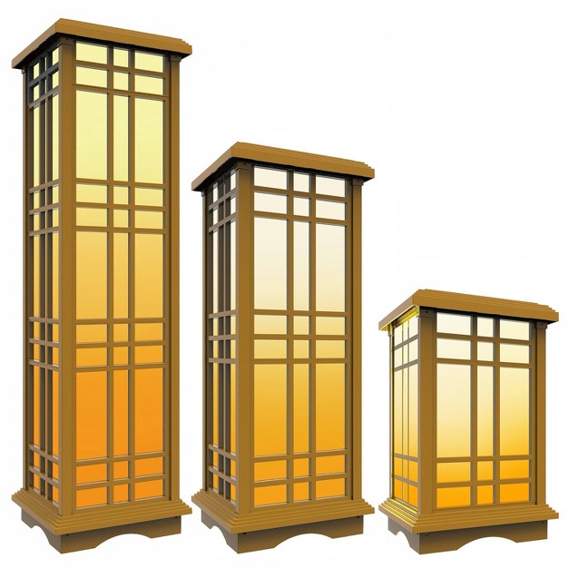 3pk Solar Led Zen Outdoor Lantern Bundle With Amber white Light Techko Maid